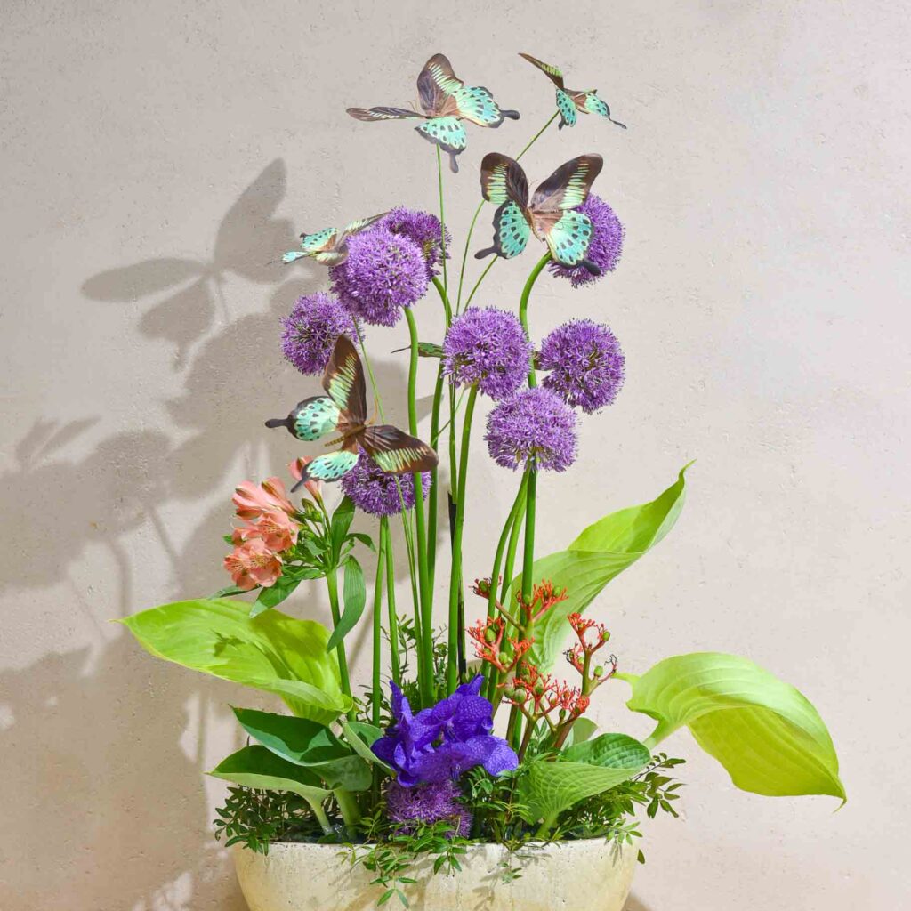Compostion de fleurs pour un abonnement avec des Papillons