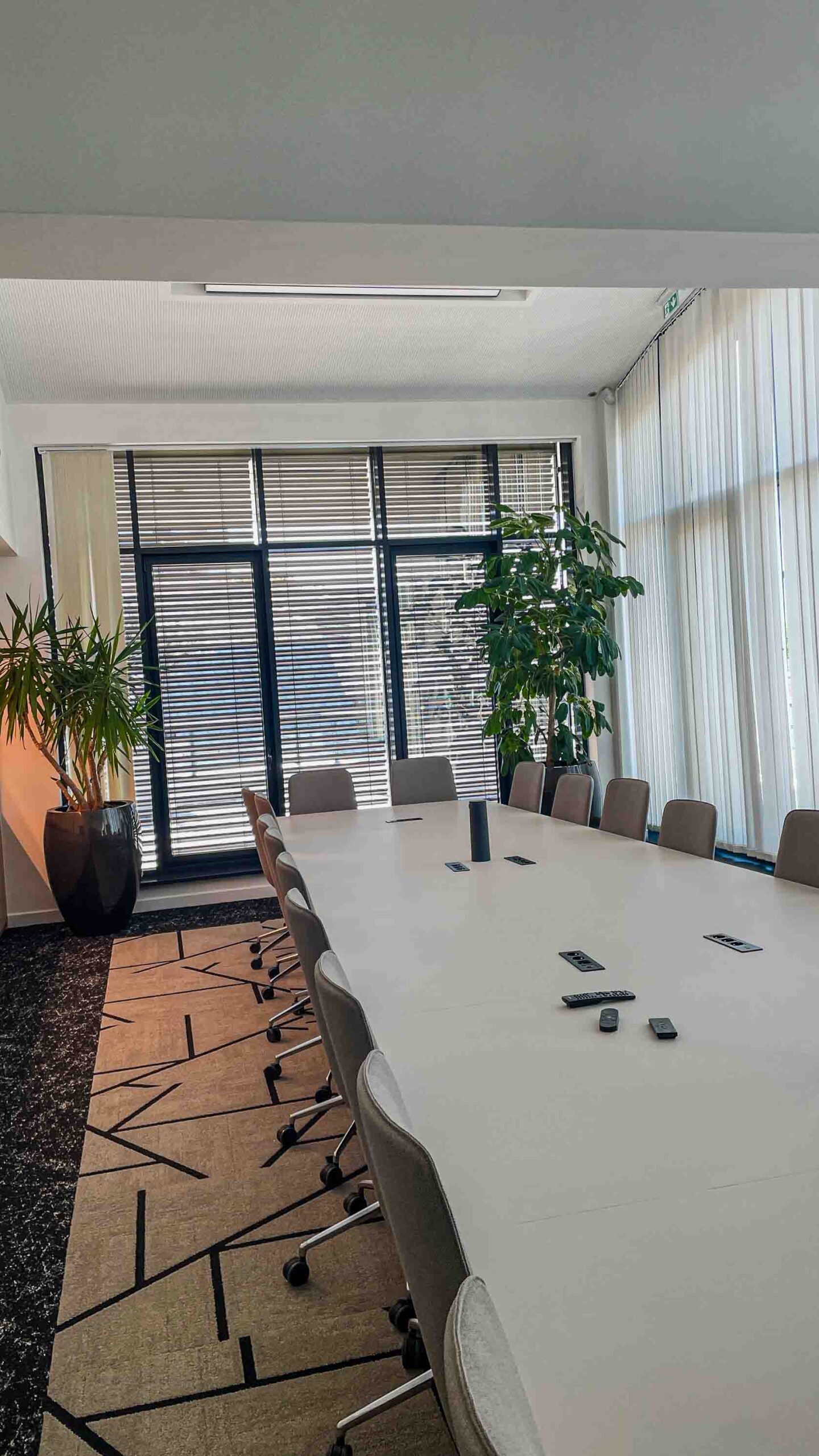Salle de réunion moderne avec plantes.